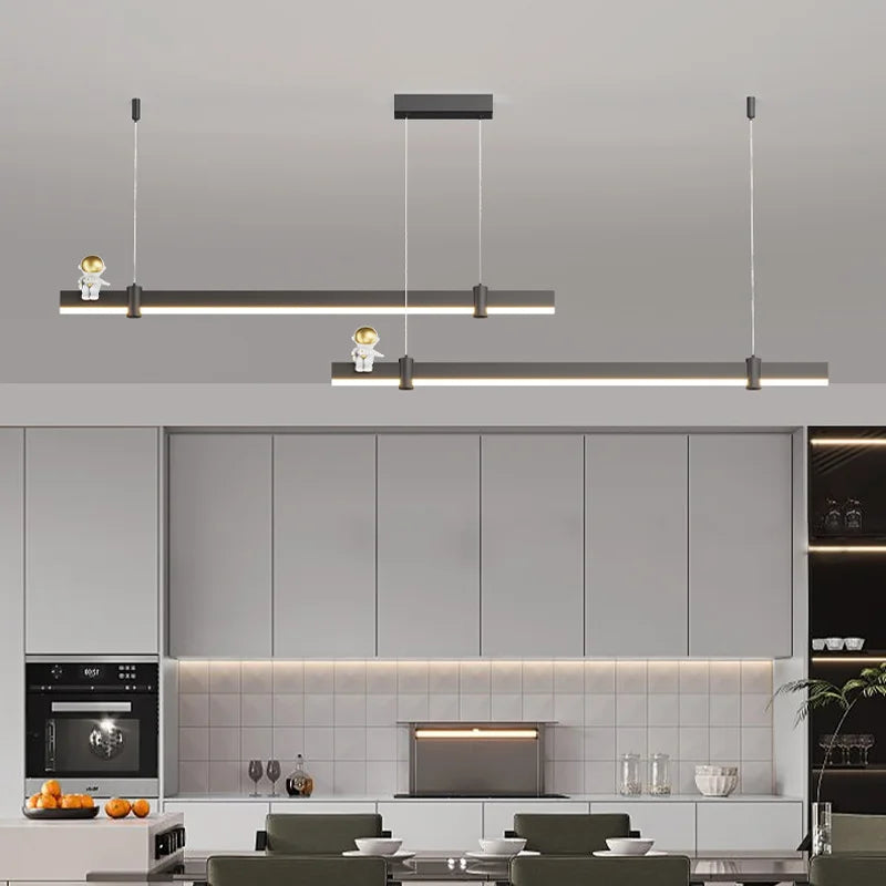 suspension led minimaliste moderne en acier brossé noir