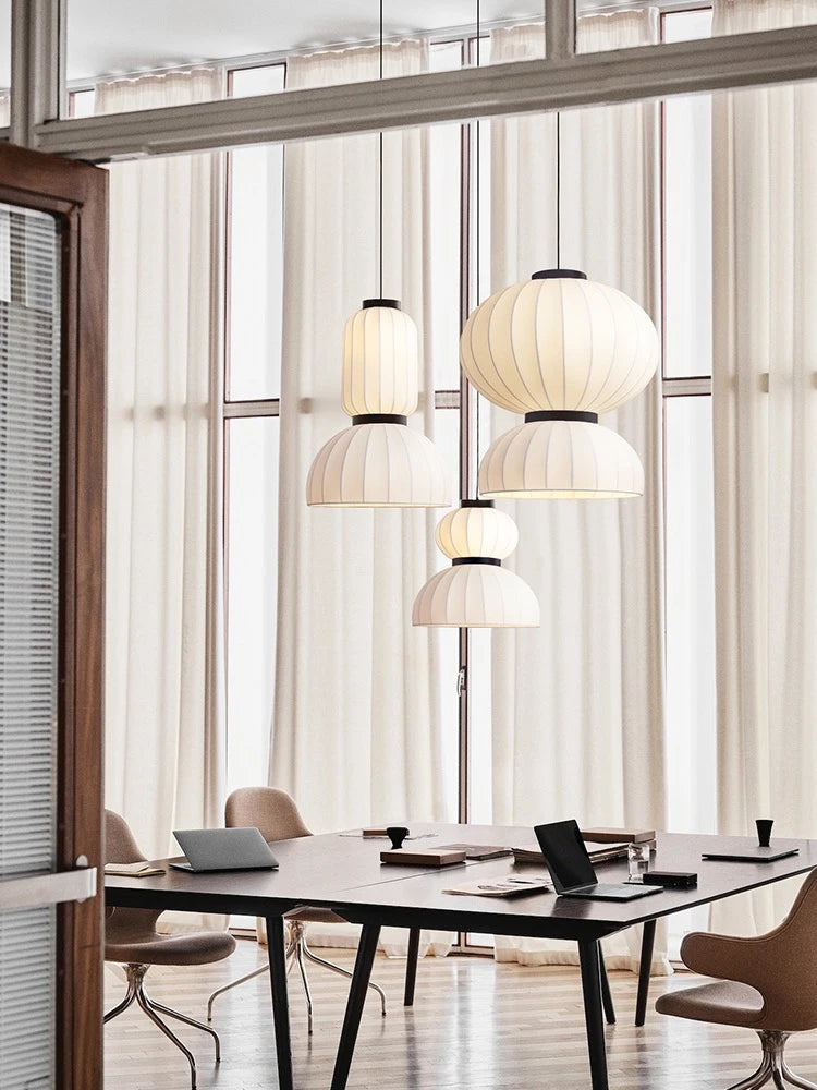 Minimalist silk LED chandelier nordic wabi sabi style - vue 2 sur 11