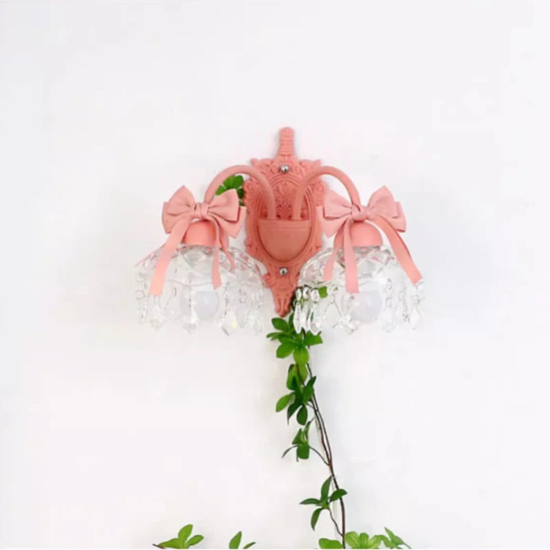 applique murale princesse en verre cristal avec nœud rose - vue 3 sur 8