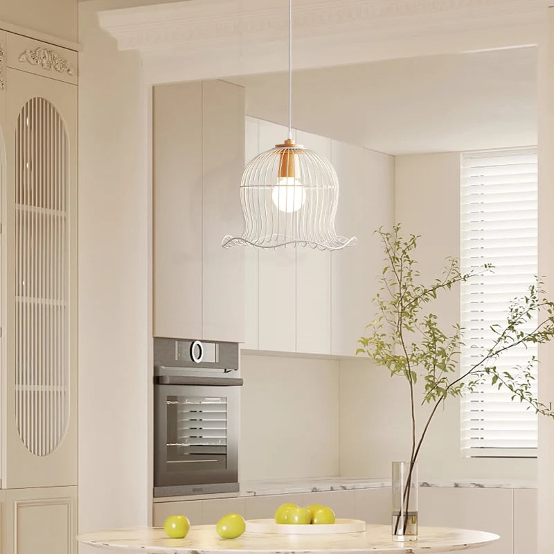 Suspension en métal blanc nordique forme de fleur Restaurant suspension lumière salon Table à manger E27 lustre éclairage 220 V - vue 3 sur 6