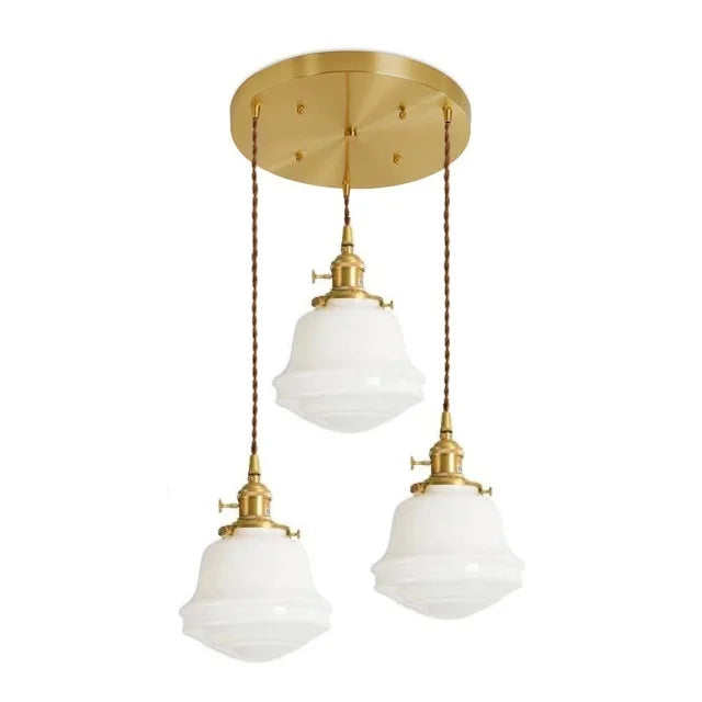 Suspension nordique moderne douille en cuivre abat-jour en verre blanc chambre salon suspension LED luminaires - vue 19 sur 30