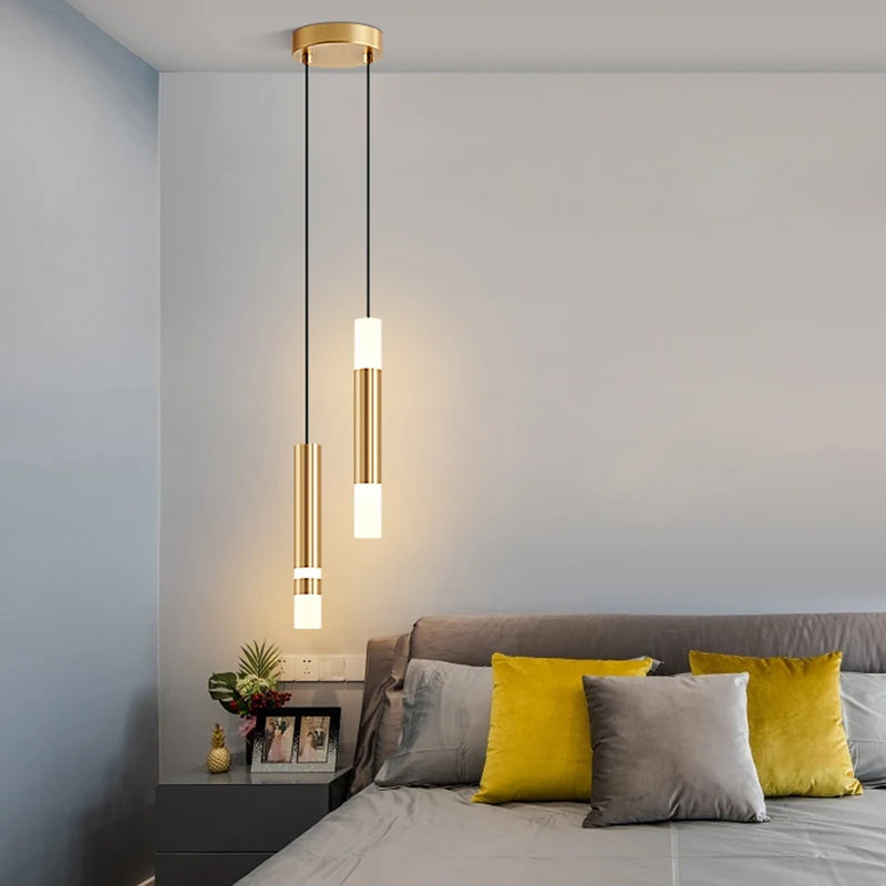 suspension LED en or art moderne long câble - vue 3 sur 26
