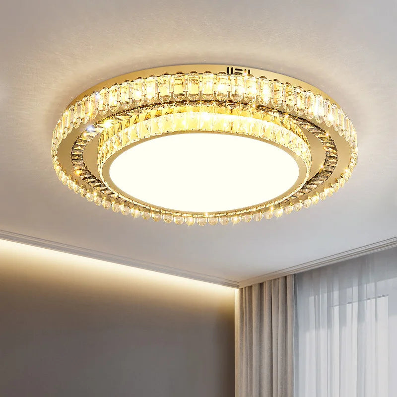 lustre de luxe moderne en verre de cristal led rond - vue 4 sur 11