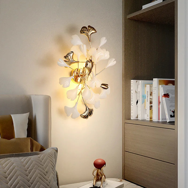 applique murale led en céramique avec motif de fleurs romantiques et feuilles