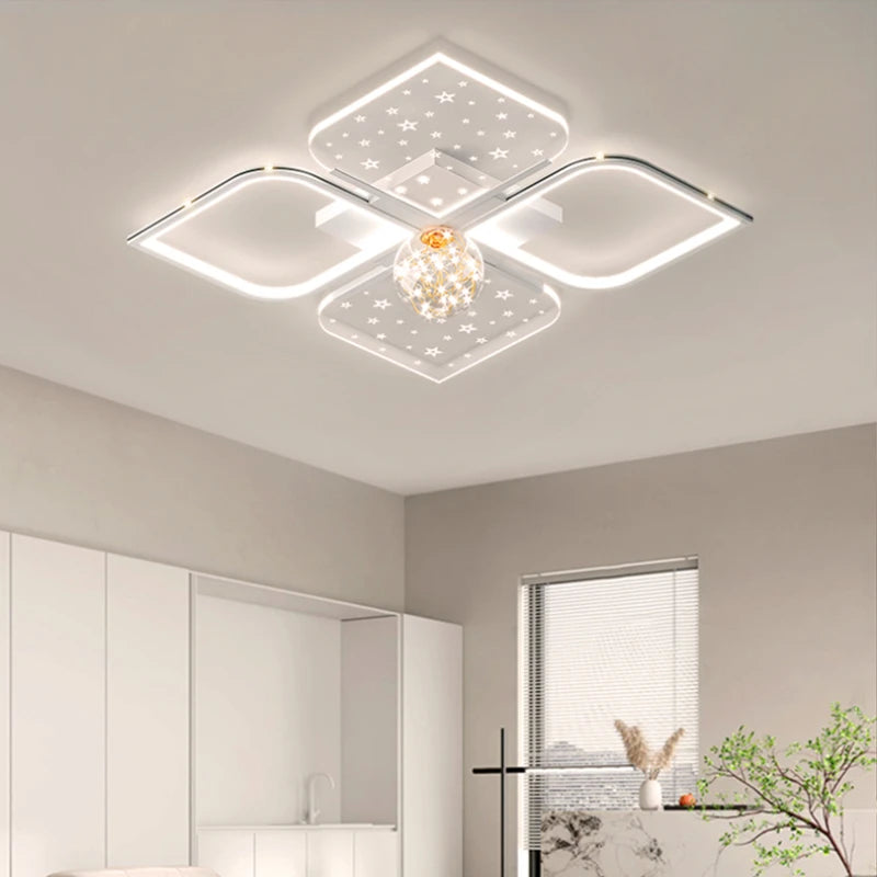 lustre led moderne quatre feuilles herbe ciel étoilé intérieur - vue 4 sur 18