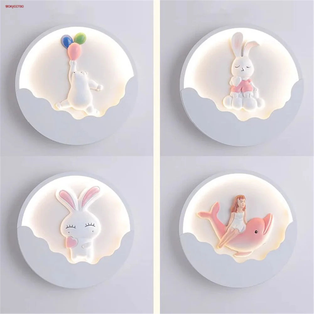 applique murale ronde led ours et lapin pour enfants - vue 2 sur 10