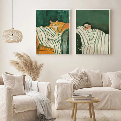 femme chat abstrait art mural pour décoration moderne