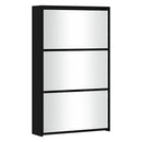 Shoe cabinet with mirror 3 levels black 63x17x102.5 cm