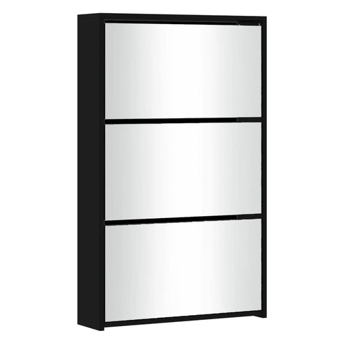 Shoe cabinet with mirror 3 levels black 63x17x102.5 cm - vue 4 sur 6