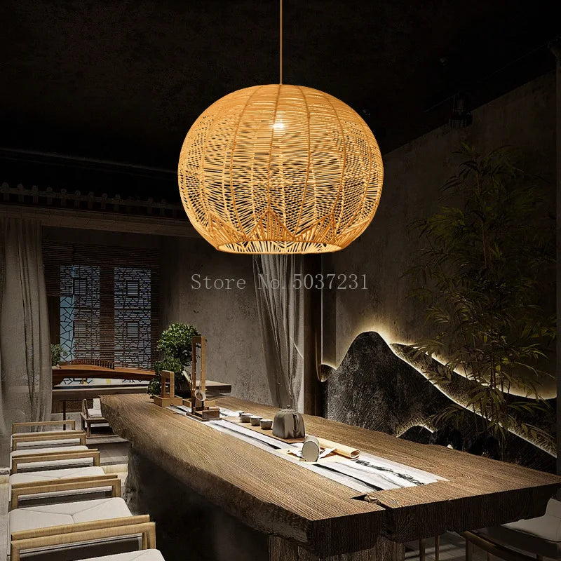 suspension lumières en bambou chinois japonais zen créatif rotin - vue 3 sur 6