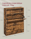 VASAGLE Shoe Cabinet 2 Flip Doors, 3 Tier Shoe Rack, with 1 Open Compartment, Adjustable and Removable Divider, for 11-16 Pairs