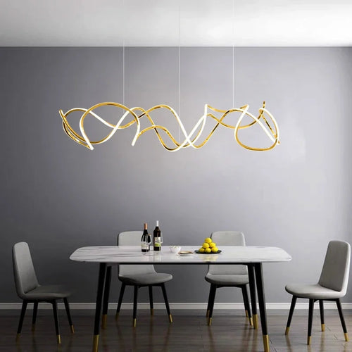 Minimalist modern stainless steel chandelier with decorative waves - vue 5 sur 7