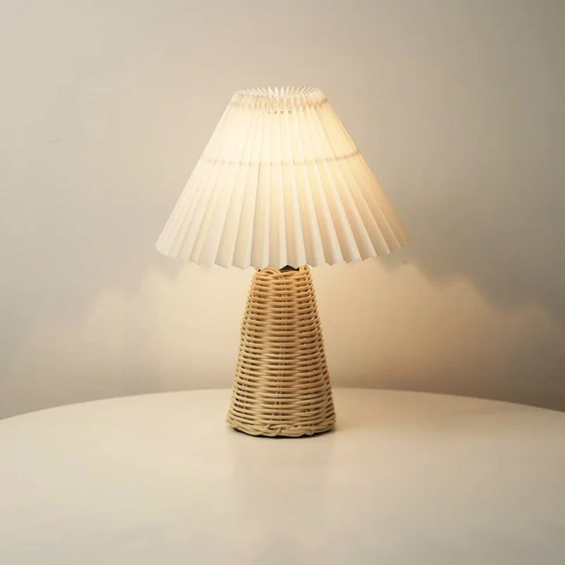 Lampe de Table ins rétro parapluie plissé nordique médiéval coréen chambre principale lampe de chevet en bois Art - vue 6 sur 6