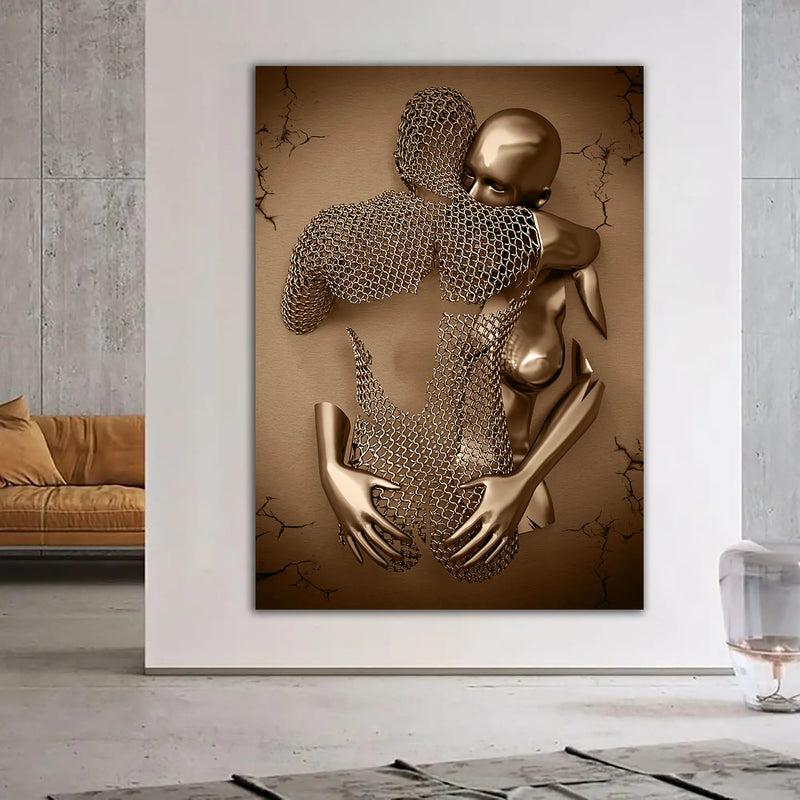 affiche couple amour câlin baiser décoration murale paillettes argentées
