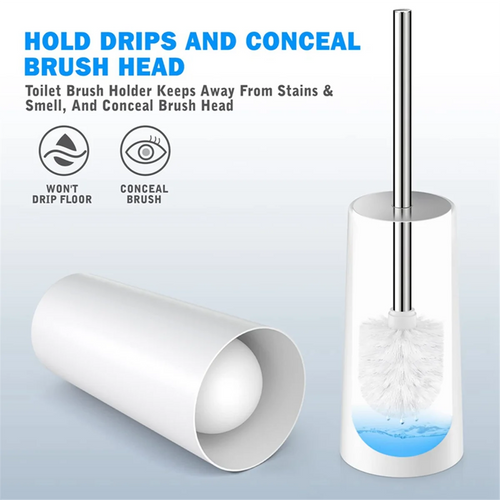 Toilet Brush and Holder, 2 Pack Toilet Brush with 304 Stainless Steel Long Handle, Toilet Bowl Brush White - vue 6 sur 6