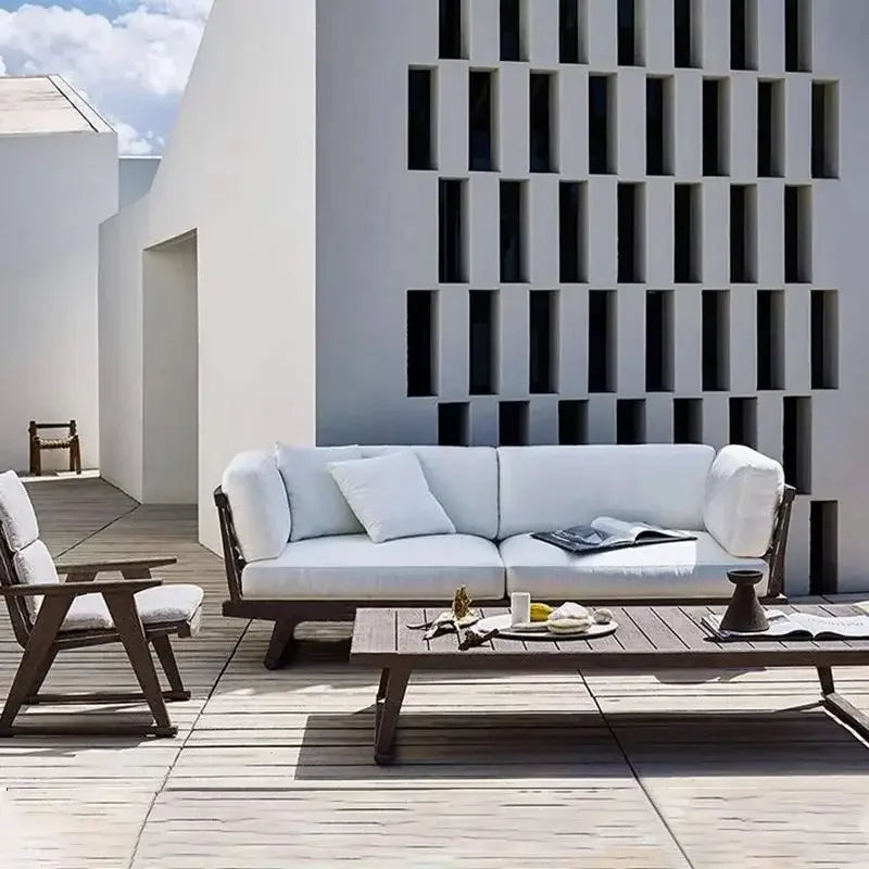 ensemble de canapés extérieurs en teck imperméable pour jardin et patio - vue 4 sur 15
