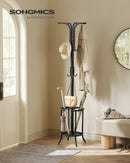 SONGMICS Coat Rack Freestanding, Coat Stand with Umbrella Holder, 12 Hooks, Metal, 175 cm Tall, for Entryway, Hallway