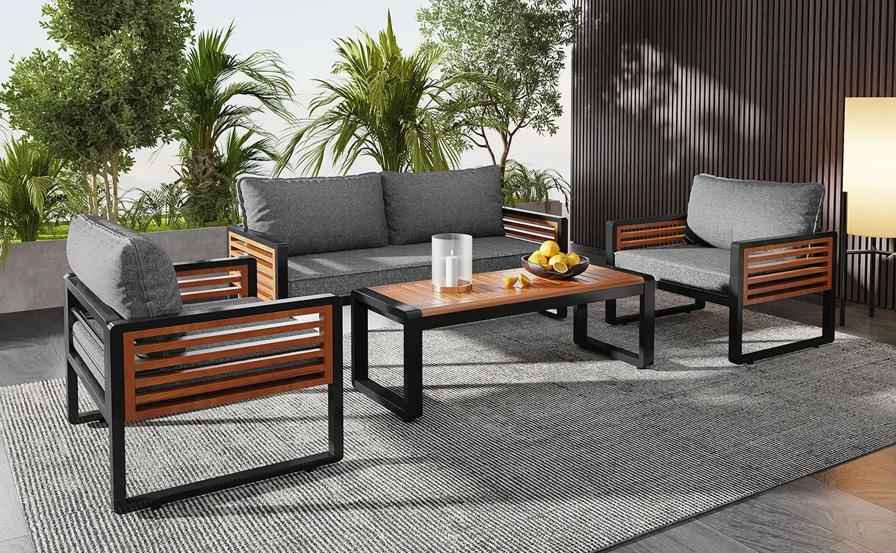 salon de jardin 4 pièces avec canapé et chaises en fer galvanisé - vue 4 sur 6