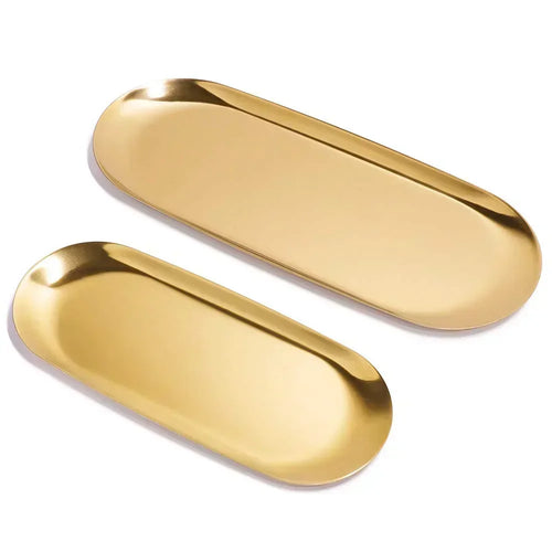 plateau de rangement ovale en acier inoxydable doré pour divers objets