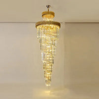 lustre led spirale luxe suspension cristal pour hauts plafonds