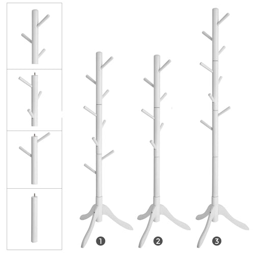 VASAGLE Standing Coat Rack, Solid Wood Coat Rack, Tree-Shaped Coat Rack with 8 Hooks, 3 Height Options, for Clothes, Hats, Bags - vue 3 sur 7