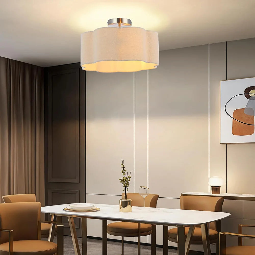 E27 pétale 3 lumières semi-encastré plafonnier tissu abat-jour pour chambre d'enfants chambre cuisine couloir entrée avec ampoule - vue 5 sur 9