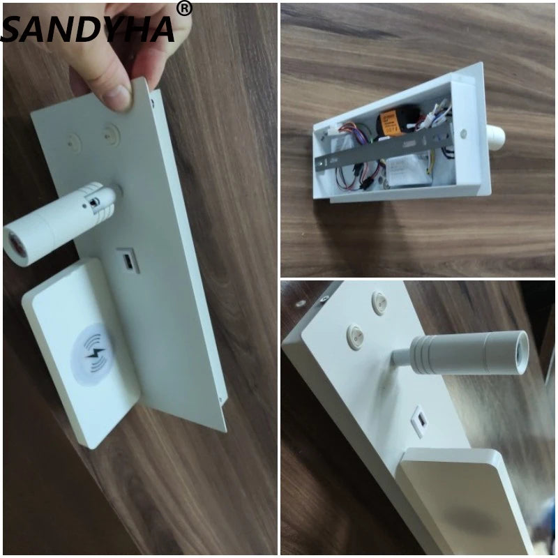 applique moderne sandyha avec chargeur sans fil et éclairages de nuit - vue 6 sur 13