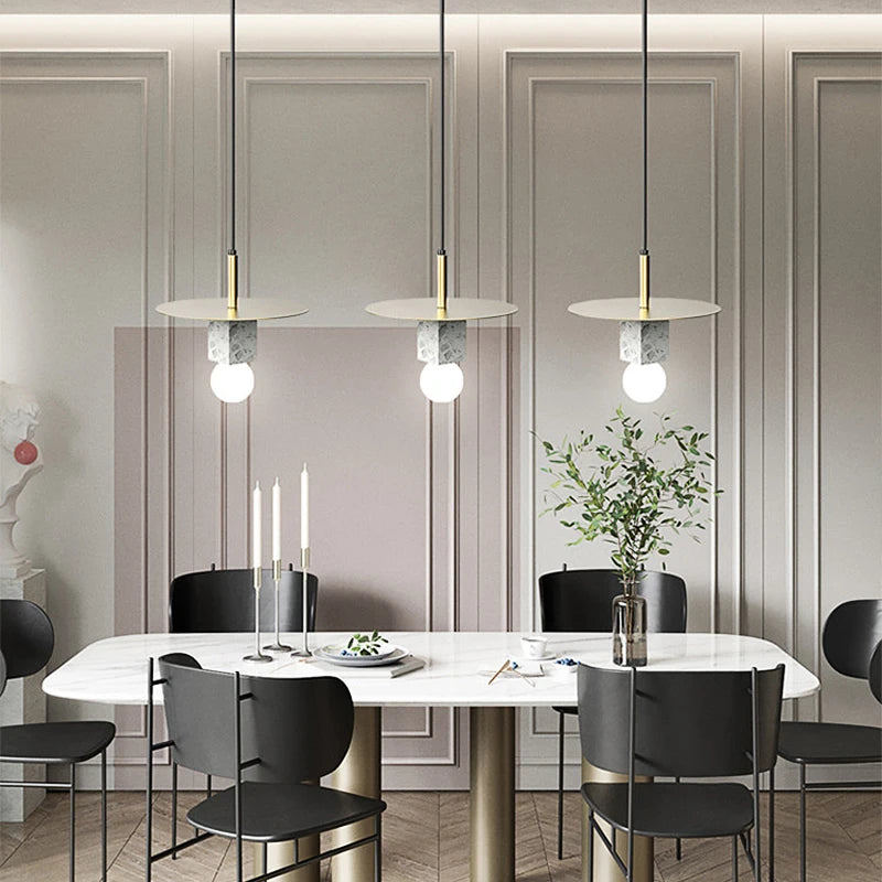 lustre en marbre naturel de luxe lumière led créative - vue 5 sur 9