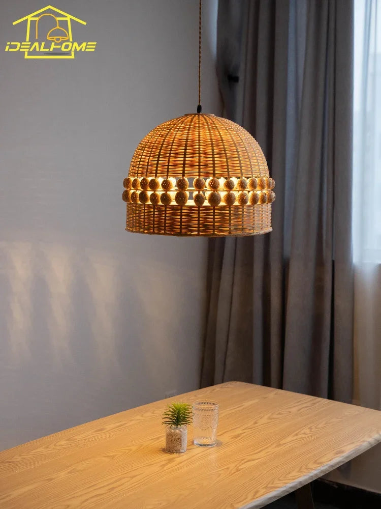 suspension moderne en bambou tissé style wabi-sabi zen décoratif - vue 4 sur 8