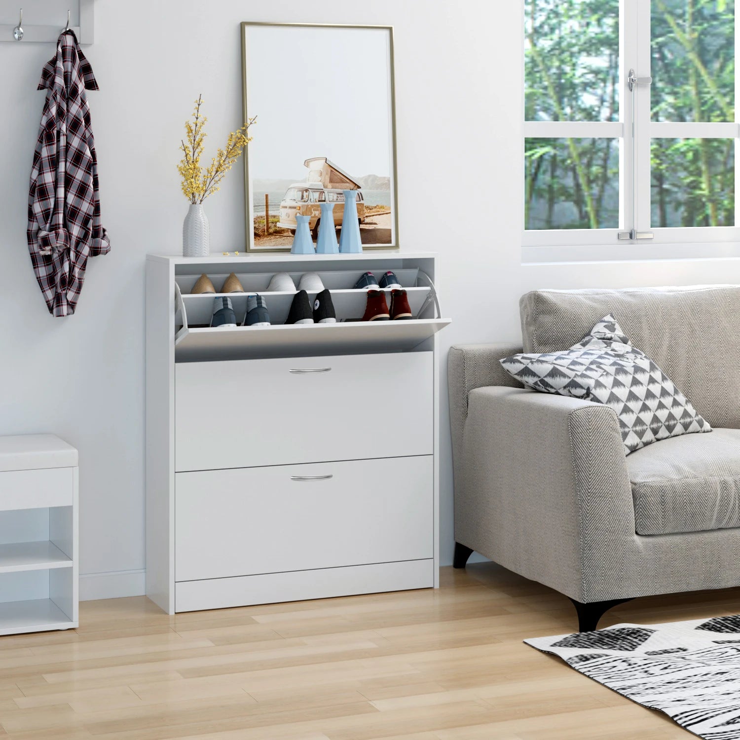 Getone Shoe Cabinet with 3 Doors, Shoe Storage Cupboard, White Shoe Rack Space Saving for Hallway 110x80x23.5cm