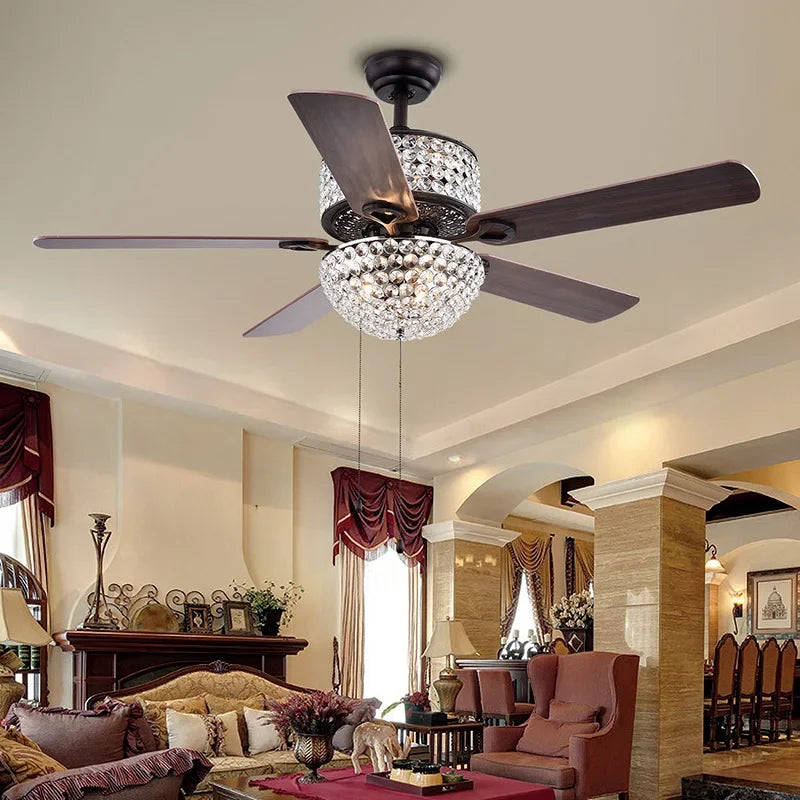 ventilateur de plafond en cristal avec télécommande et lumières - vue 3 sur 9