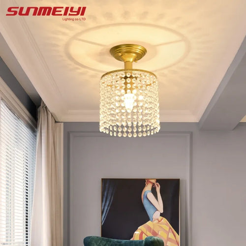 Lustre LED cristal verre doré - vue 6 sur 7
