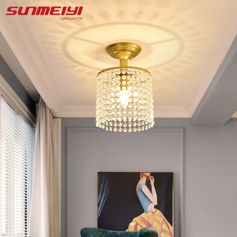 Lustre LED cristal verre doré - vue 6 sur 7