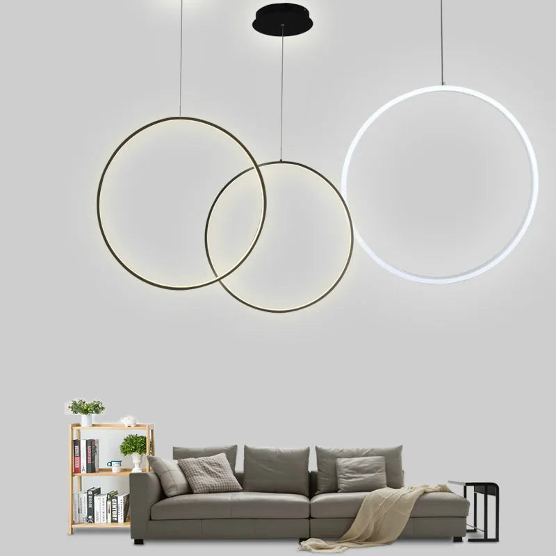 LED moderne anneau cercle suspension lumières rond Lustre décor à la maison pour salon éclairage intérieur noir Lustre luminaire
