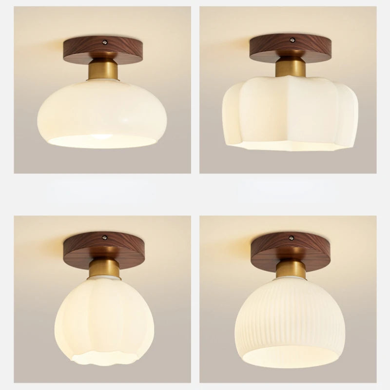 plafonnier vintage simple en verre et noyer pour éclairage domestique