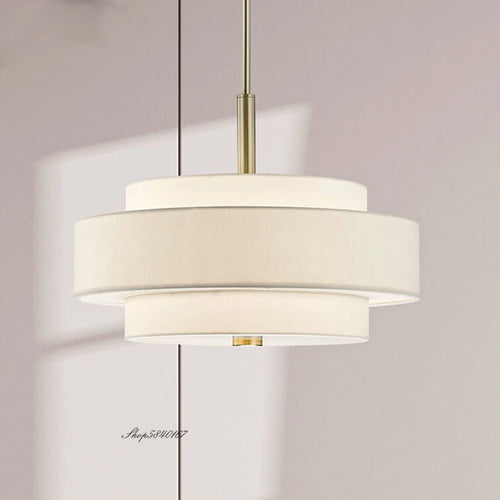Modern minimalist fabric pendant light rounded creative ceiling lamp for living room and dining room - vue 5 sur 8