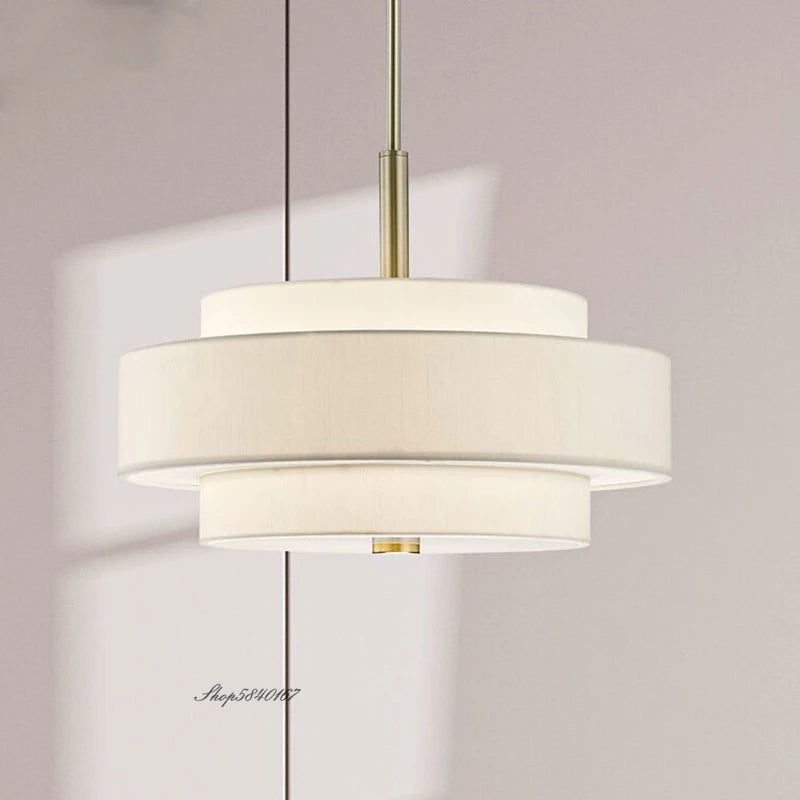Modern minimalist fabric pendant light rounded creative ceiling lamp for living room and dining room - vue 4 sur 8