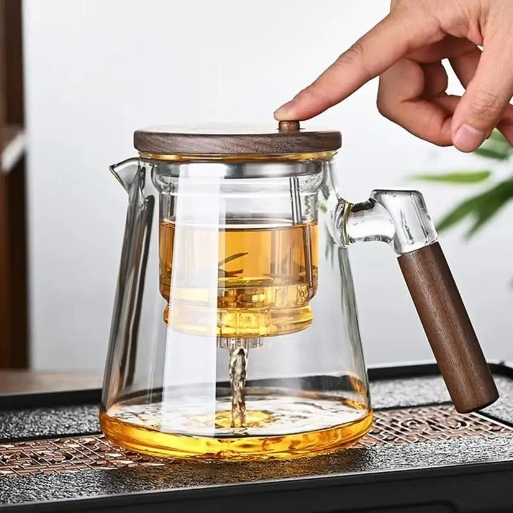 Theiere verre pression kungfu paresseux poignee bois infuseur - vue 6 sur 7