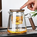 Theiere verre pression kungfu paresseux poignee bois infuseur