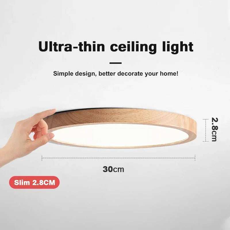 Plafonnier LED mince moderne bois salon étude chambre couloir foyer - vue 8 sur 11