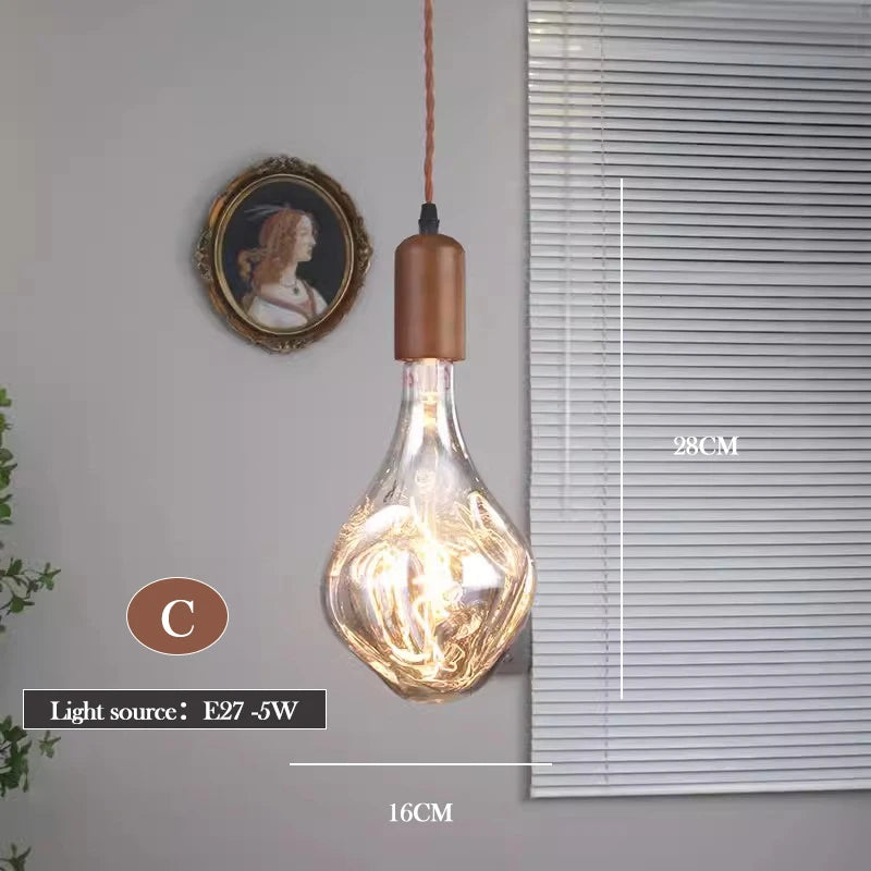 lustre en verre d'art rétro en bois massif créatif pour décoration intérieure - vue 19 sur 25