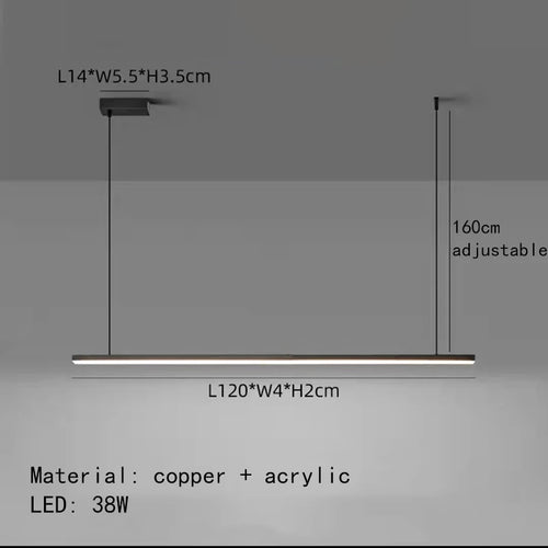 Minimalist LED chandelier with adjustable wire and copper body