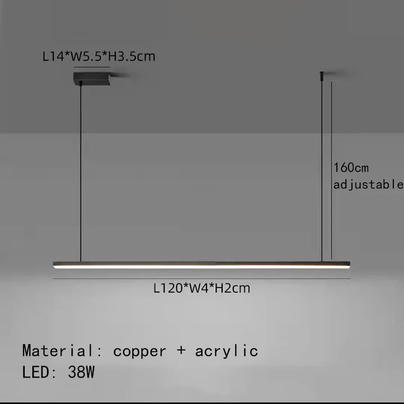 Minimalist LED chandelier with adjustable wire and copper body