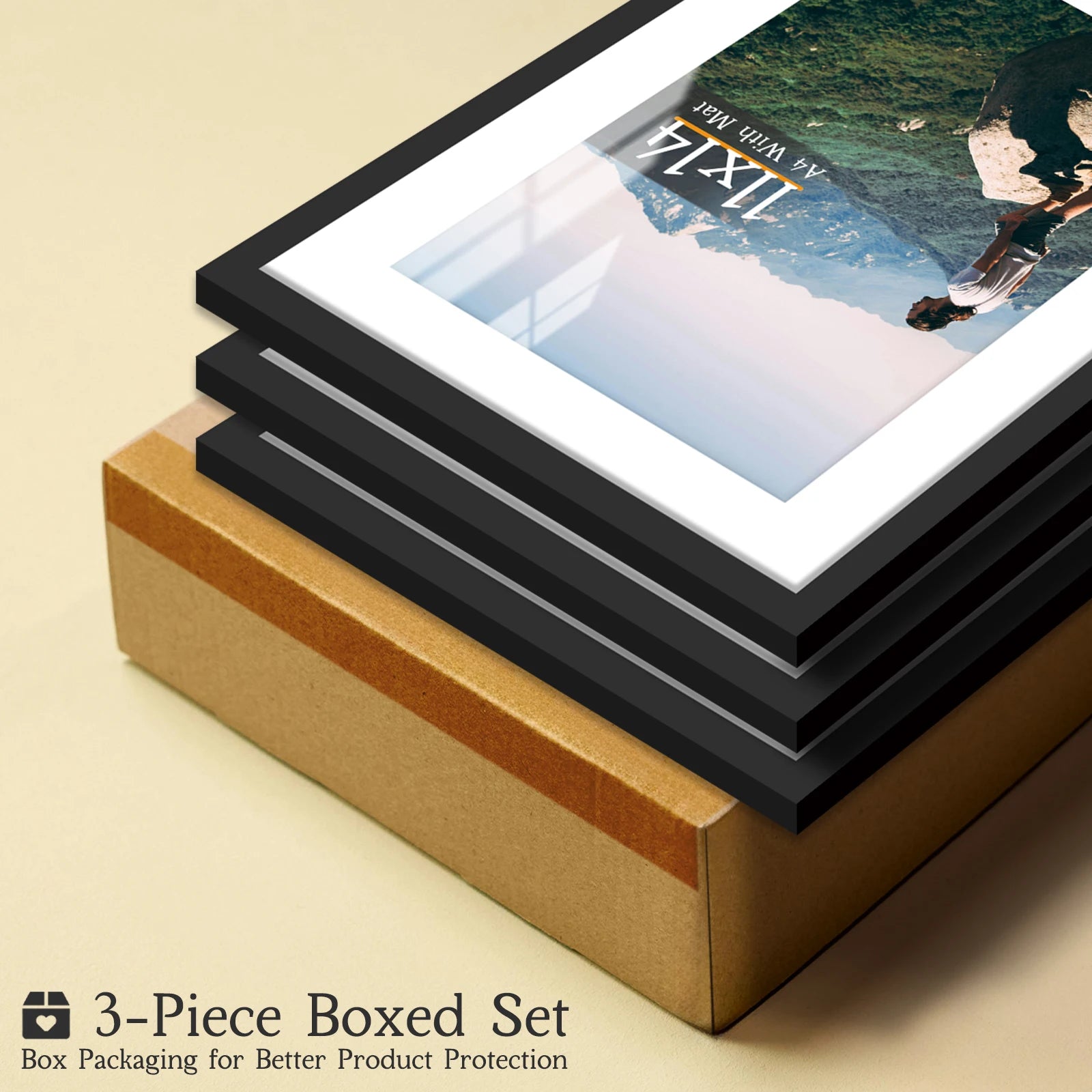 3pcs 11x14 Picture Frames Boxed Set, Display Pictures A4-Size With Mat or 11x14 Without Mat, Black/White/Burlywood Photo Frames - vue 4 sur 9