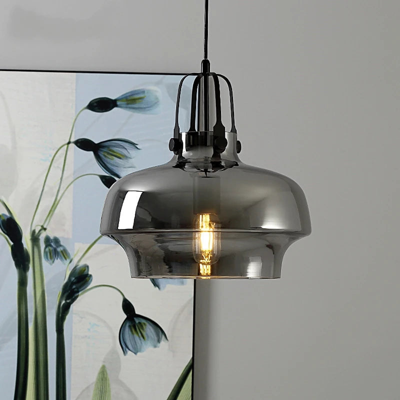 suspension nordique en verre avec leds moderne - vue 5 sur 9