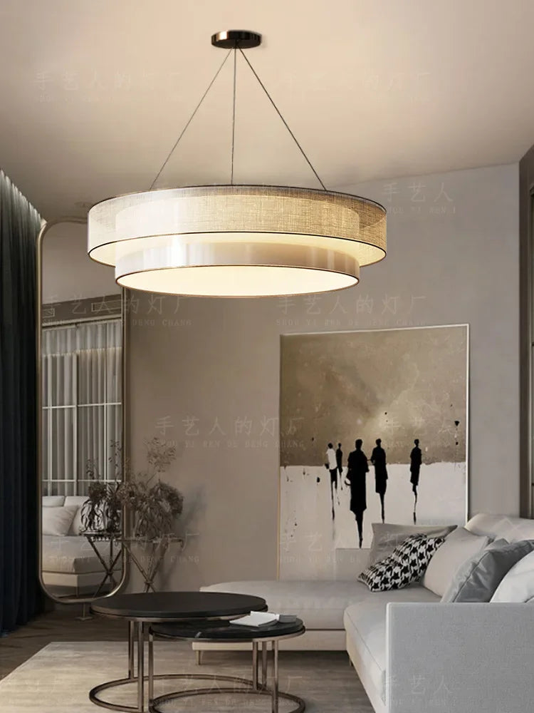 lustre circulaire style chinois zen en tissu pour ingénierie - vue 5 sur 8