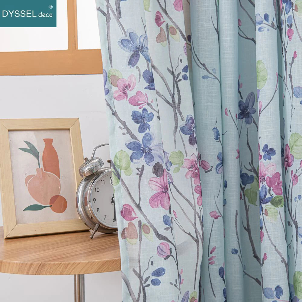 Rideau léger motif floral style européen salon chambre - vue 4 sur 8
