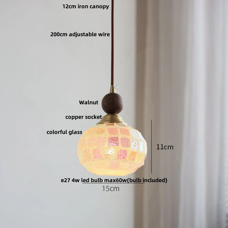 suspension en verre coloré avec fil de bois réglable moderne