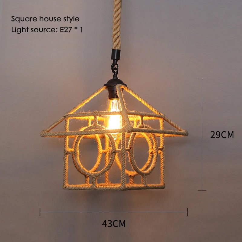 Sisal chanvre corde suspension plafonnier Lustre suspendu Lustre fer main tressage rustique rétro pour salle à manger décor - vue 24 sur 28
