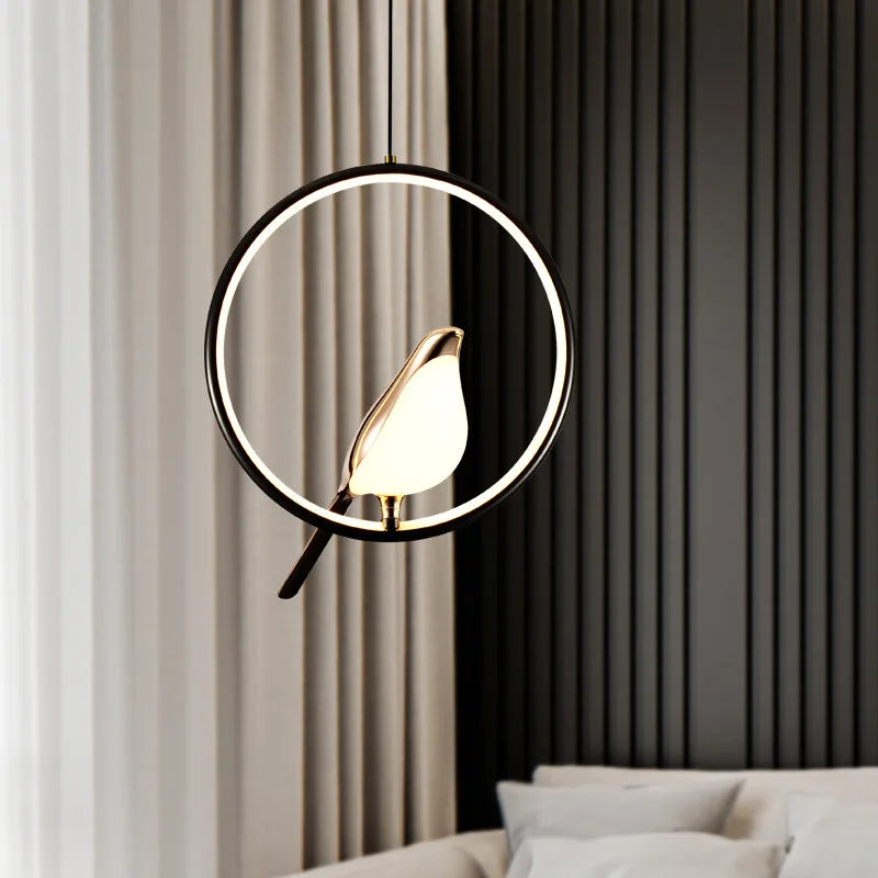 lustre nordique or acrylique avec oiseaux bar led suspendus - vue 3 sur 7